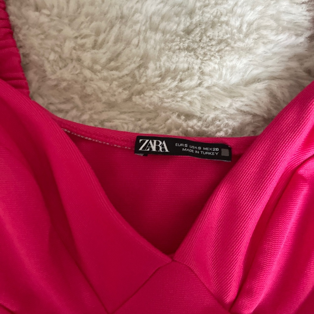 Sold Zara Hot Pink Corset Crop Long Sleeve Top with Puff Sleeves Size S - Picture 2 of 6